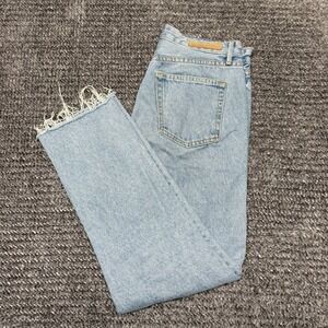 Grlfrnd Women's Jeans Helena Button Fly Raw Hem My Sharona Straight Leg Denim 28